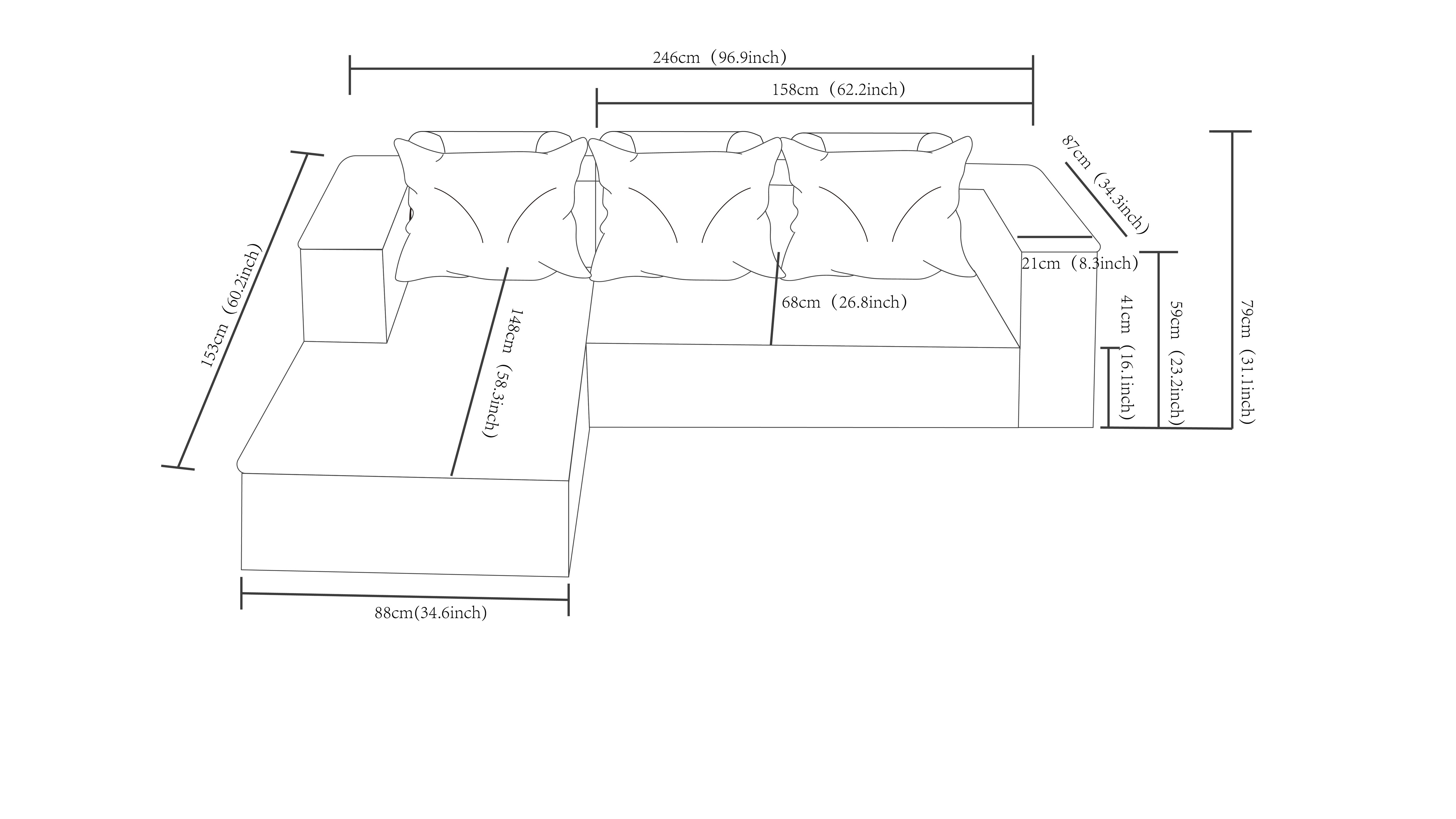 Modern Cloud Sectional Sofa L-shape Chaise Black Corduroy Fabric_voghion.com